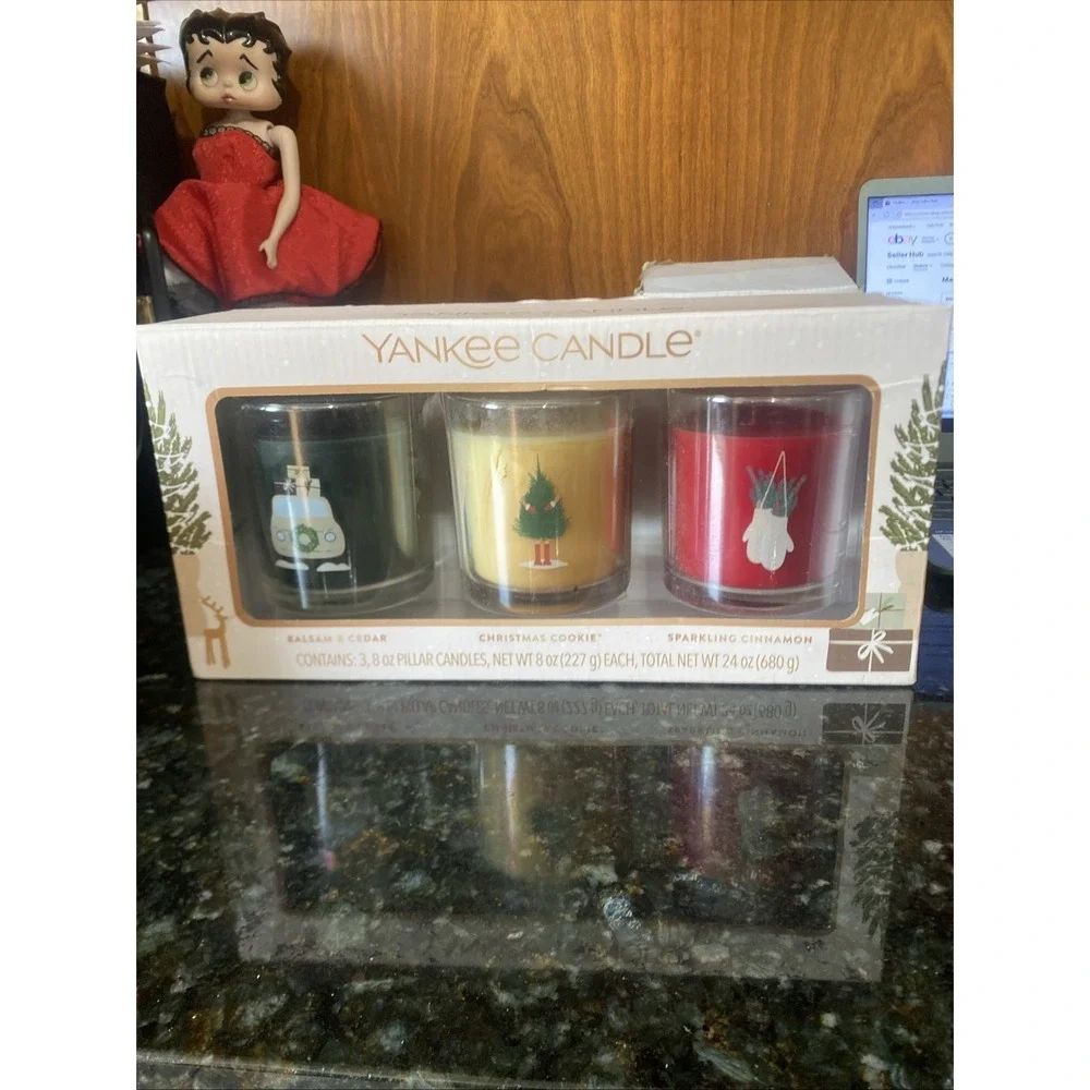 Yankee Candle Holiday Gift Set of 3 Peace Love Joy 8 oz Pillar Candles Christmas
